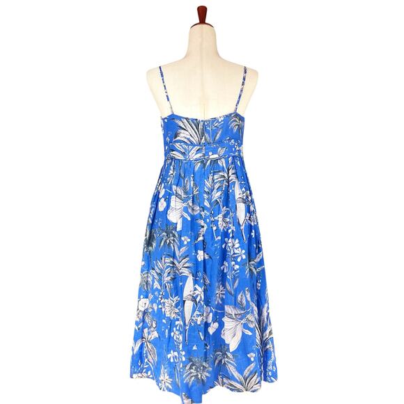 J. CREW 100% Linen Ratti Tropical Toile Blue/White Floral Midi Tea Dress Size 4 - Picture 7 of 10